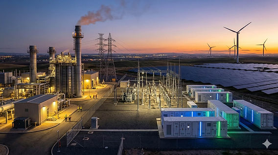 Panel surya besar di siang hari dengan matahari terik, mewakili pasokan energi