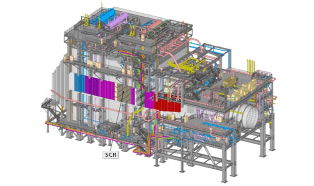 Pipa economizer dan superheater dalam modul HRSG, tampilan dekat