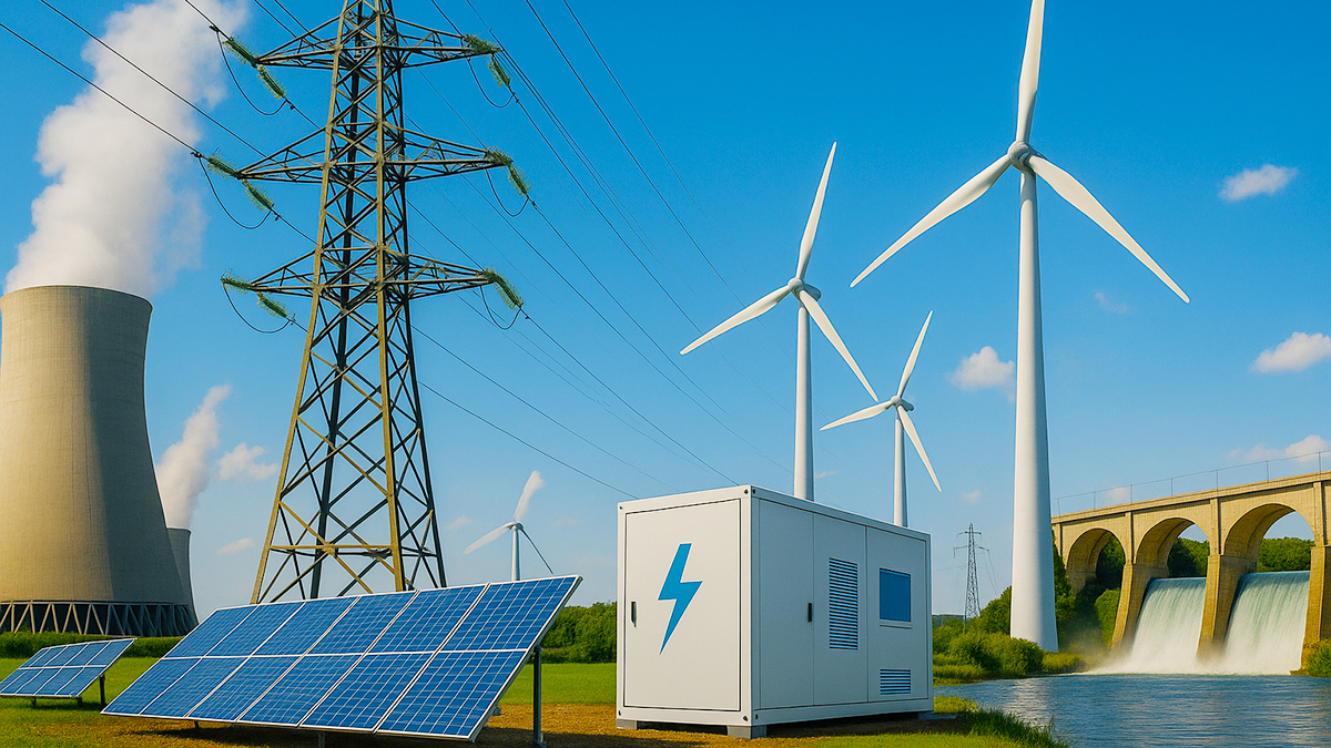 Panel surya luas di pembangkit listrik tenaga surya skala utilitas