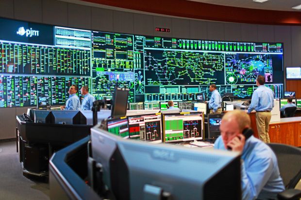 Diagram skematik jaringan listrik dengan aliran daya dan titik substasi