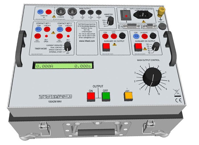 Close-up set peralatan pengujian injeksi primer dengan kabel arus tinggi
