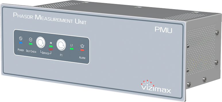 Rak panel peralatan monitoring listrik dengan beberapa unit PMU terpasang