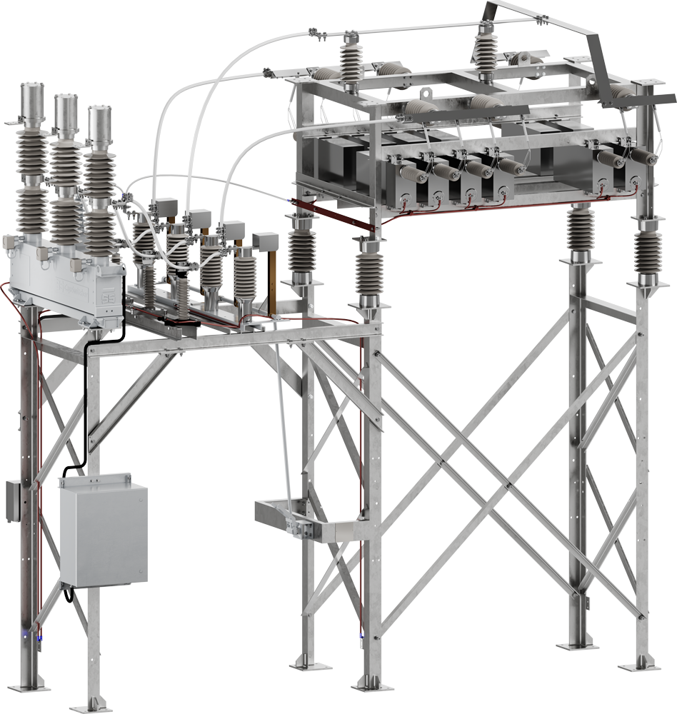 Bank kapasitor kompensasi daya reaktif di gardu induk listrik