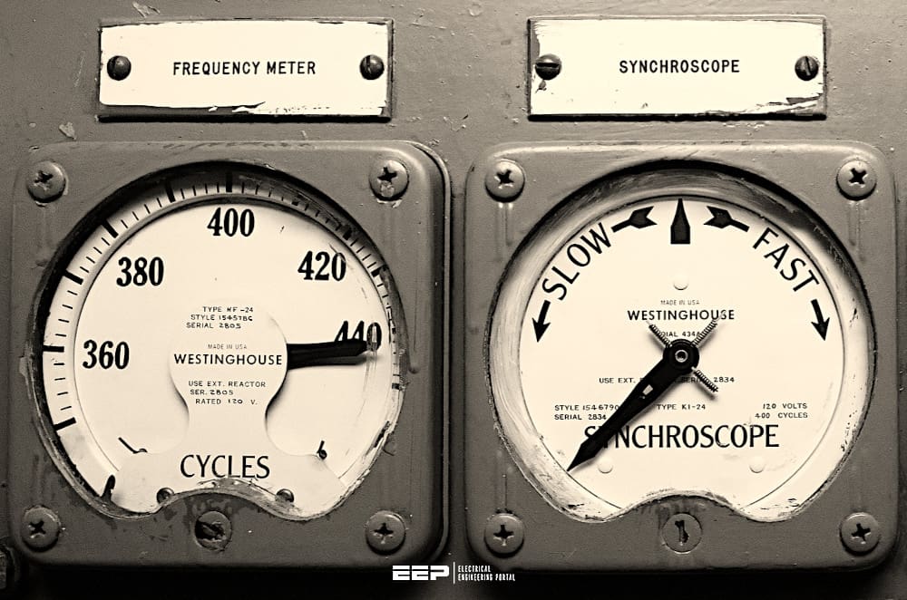 Teknisi memeriksa rele sinkronisasi di dalam switchgear tegangan menengah.